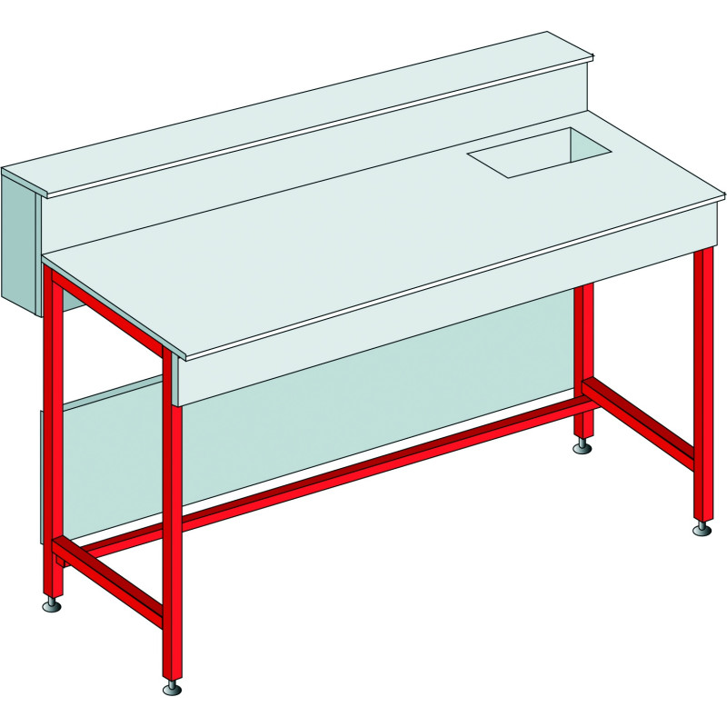 PAILLASSE HUMIDE AVEC DOSSERET/TABLETTE LONGUEUR 1500 MM X PROFONDEUR 900 MM, PLAN DE TRAVAIL EN STRATIFIE
