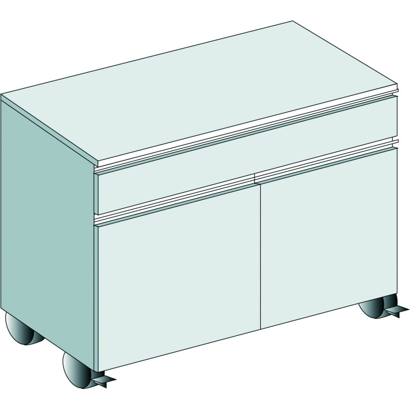 MEUBLE SUR ROULETTES A 2 PORTES AVEC ETAGERE TIROIR, LONGUEUR 830 MM X PROFONDEUR 465 MM X HAUTEUR 720 MM