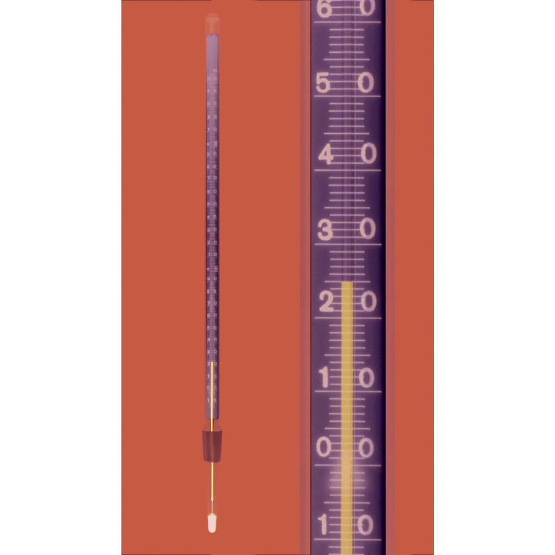 THERMOMETRE AVEC RODAGE 14/23 -10 / +150 øC GRADUATION 1øC LONGUEUR DE TIGE 100 mm