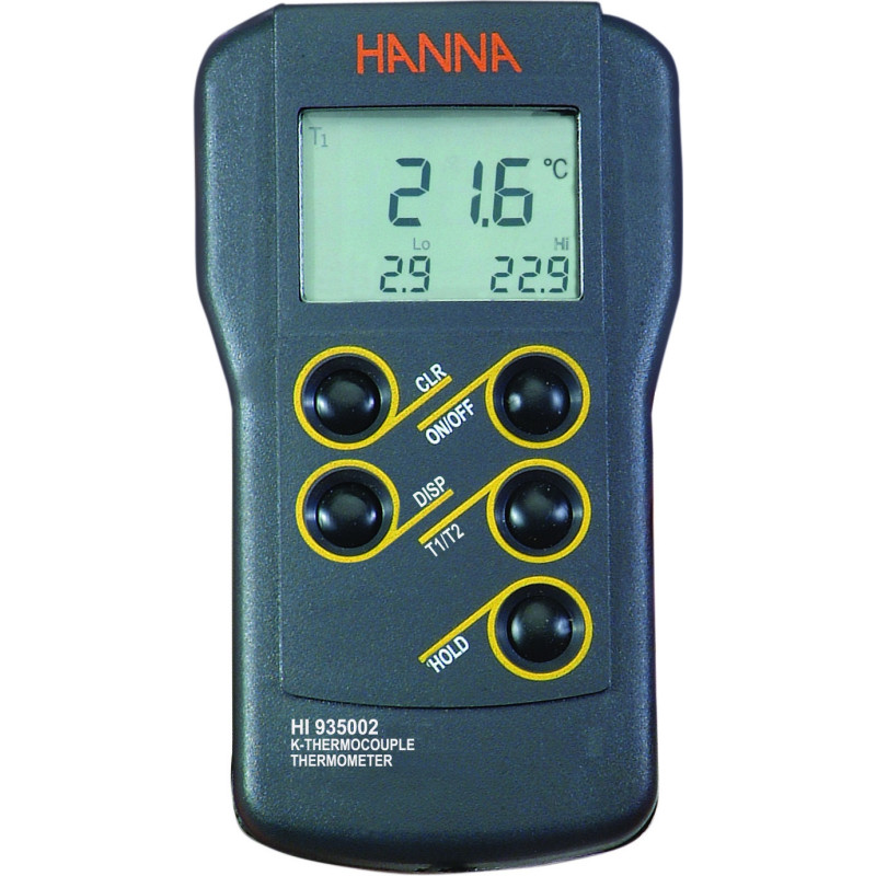 THERMOMETRE COMPACT ETANCHE HANNA HI 935002 A THERMOCOUPLE TYPE K, 2 CANAUX