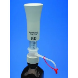 DISTRIBUTEUR AVEC PISTON REVETU EN PTFE ET CYLINDRE EN VERRE TRANSPARENT POLYFIX 10-50 ml