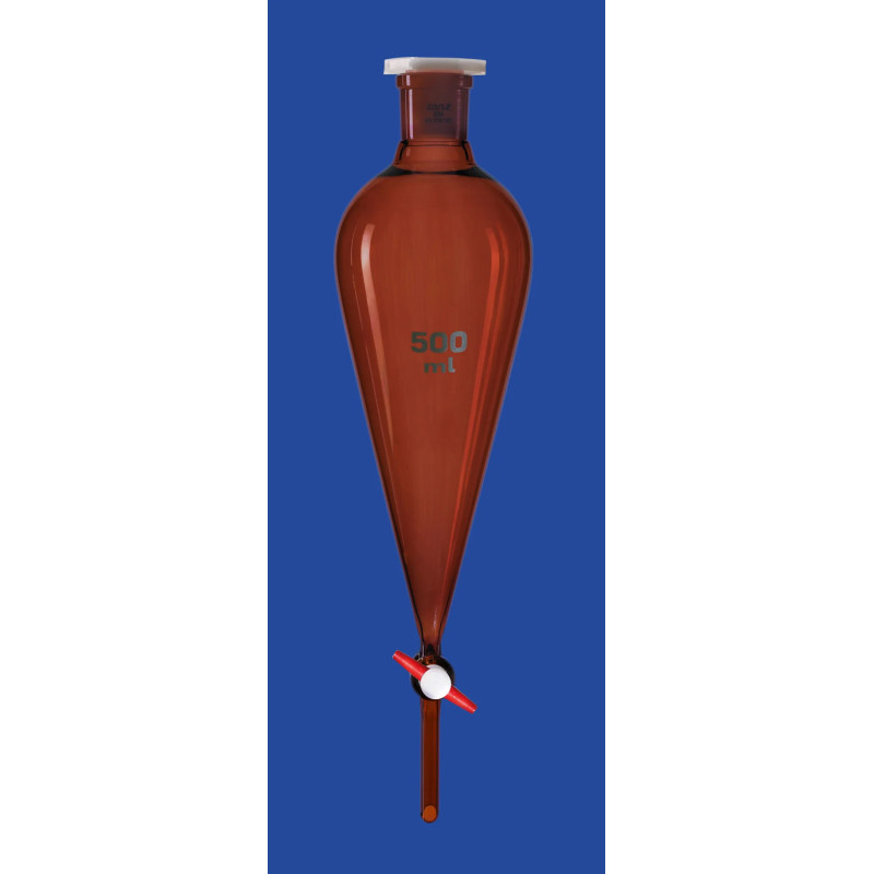 AMPOULE A DECANTER SELON SQUIBB EN VERRE BOROSILICATE BRUN CLE PTFE SANS GRADUATIONS, 100 ml