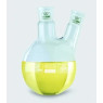 BALLON EN VERRE BOROSILICATE FOND ROND BICOL 100 ml COL CENTRAL 29/32, TUBULURE LATERALE INCLINEE 19/26