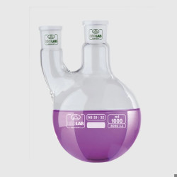 BALLON EN VERRE BOROSILICATE FOND ROND BICOL 1000 ml COL CENTRAL 29/32, TUBULURE LATERALE VERTICALE 19/26