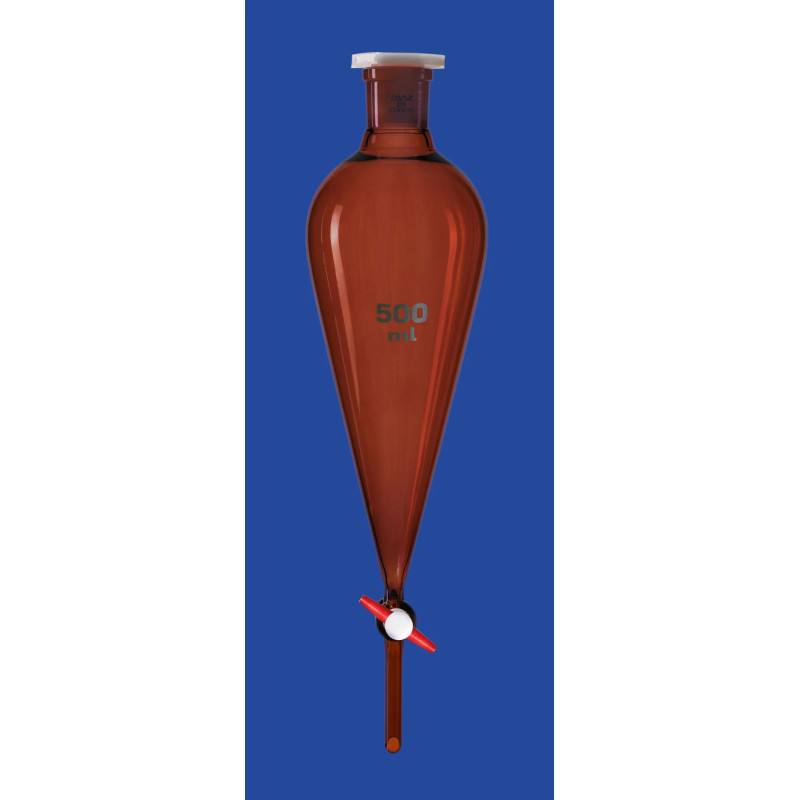 AMPOULE A DECANTER SELON SQUIBB EN VERRE BOROSILICATE BRUN CLE PTFE SANS GRADUATIONS