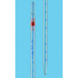 PIPETTE GRADUEE EN VERRE CLASSE AS BLAUBRAND, TYPE 1 ECOULEMENT PARTIEL ZERO EN HAUT, GRADUATIONS BLEUES, 5 ml / DIVISION 0,05 ml