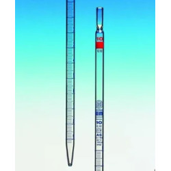 PIPETTE GRADUEE EN VERRE CLASSE AS HIRSCHMANN, TYPE 3 ECOULEMENT TOTALE ZERO EN HAUT, GRADUATIONS BLEUES ET BANDE PHOTOPHORE, 0,5 ML / DIV. 0,01 ml