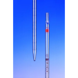PIPETTE GRADUEE EN VERRE CLASSE AS HIRSCHMANN, TYPE 1 ECOULEMENT PARTIEL ZERO EN HAUT, GRADUATIONS BRUNES, 2 ML / DIVISION 0,02 ML