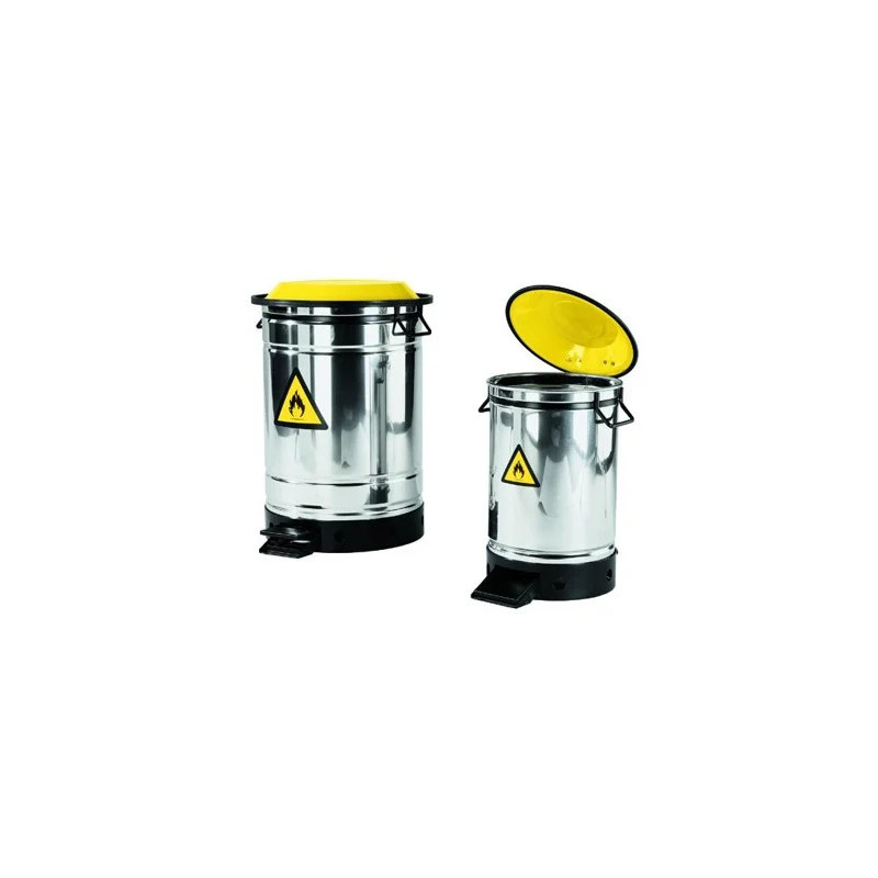 POUBELLE DE SECURITE EN ACIER INOX, COUVERCLE BASCULANT A PEDALE