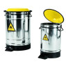 POUBELLE DE SECURITE EN ACIER INOX, COUVERCLE BASCULANT A PEDALE