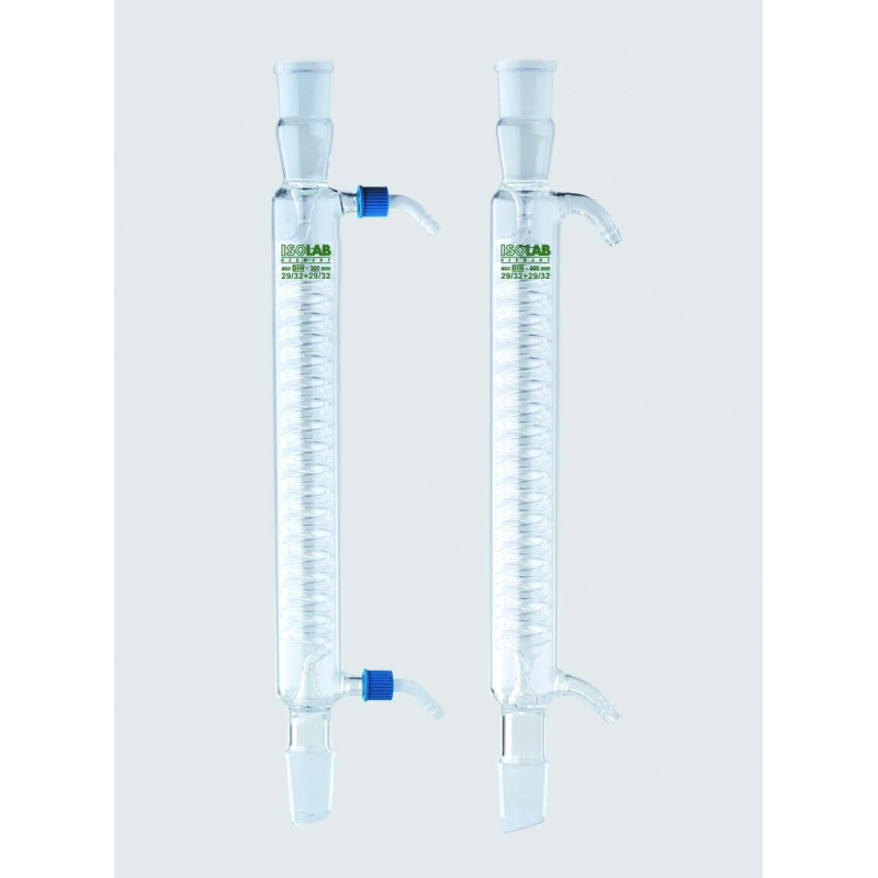 REFRIGERANT A SERPENTIN EN VERRE BOROSILICATE A RODAGE 14/23 RACCORD A VIS LONGUEUR UTILE 160 mm