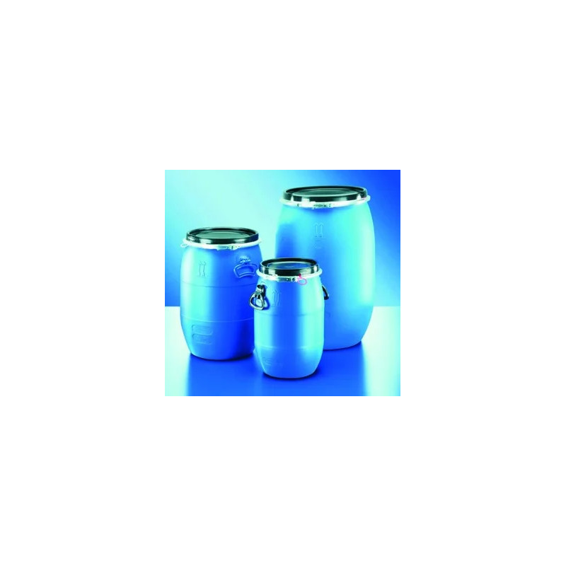 FUT EN POLYETHYLENE HAUTE DENSITE BLEU, HOMOLOGUE UN, AVEC COUVERCLE ET ANNEAU DE SERRAGE, 30 LITRES