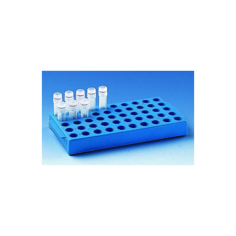 PORTOIR EN POLYPROPYLENE BLEU POUR 50 CRYOTUBES PAR 4