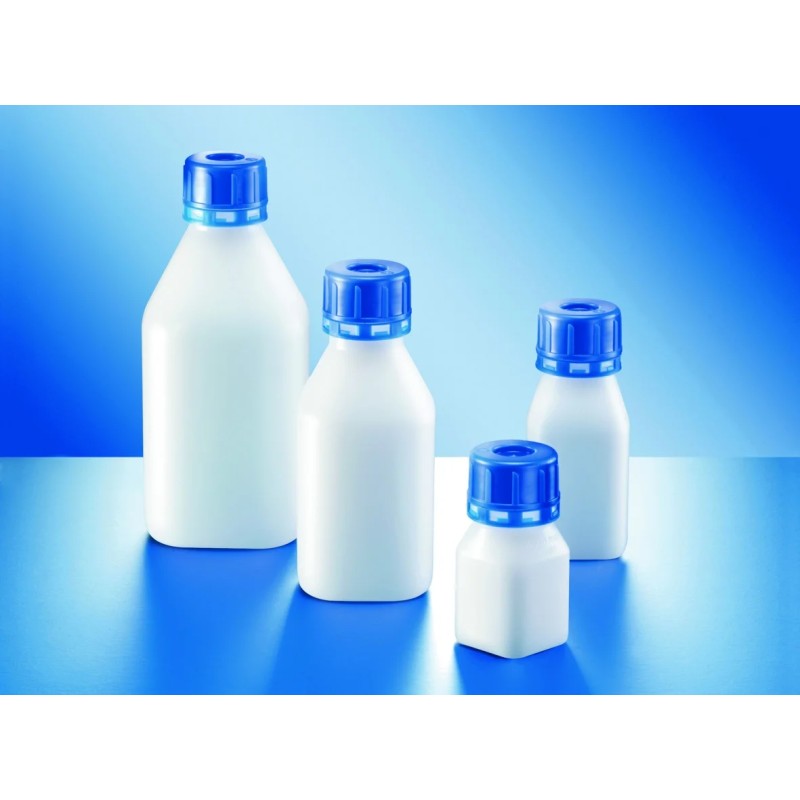 FLACON CARRE EN POLYETHYLENE HAUTE DENSITE 'SAFE GRIP', COL ETROIT A VIS GL 32 SANS BOUCHON, 250 ml