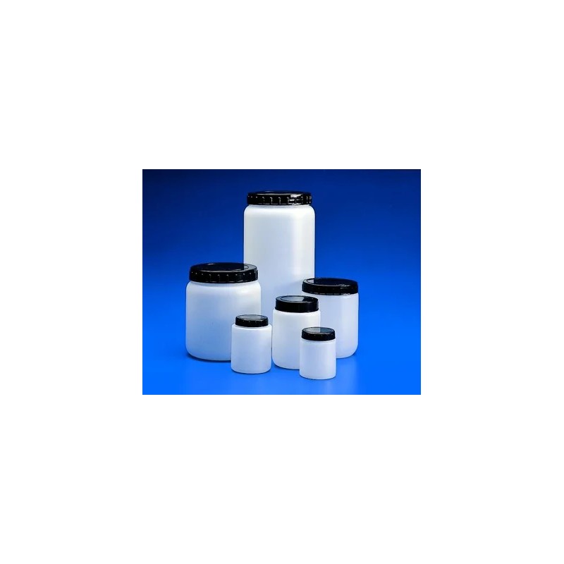 FLACON CYLINDRIQUE EN POLYETHYLENE HAUTE DENSITE COL LARGE AVEC BOUCHON A VIS ET OPERCULE D'ETANCHEITE, 1000 ML