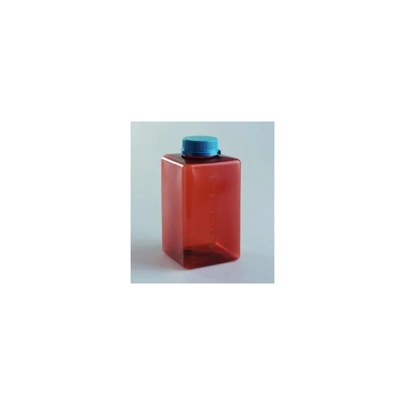 FLACON CARRE PP AMBRE POUR PRELEVEMENT D'EAU, GRADUE, STERILE, BOUCHON A VIS JOINTE INVIOLABLE , AVEC THIOSULFATE 20 g/l , 500 ML PAR 84