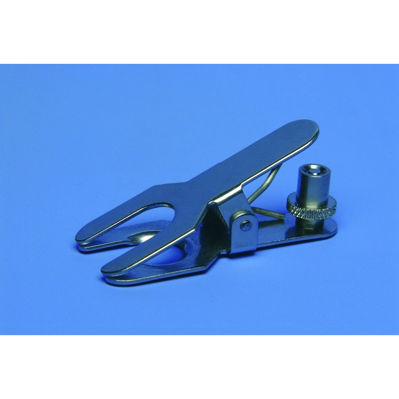 PINCE PLATE A RESSORT EN NICKEL CHROME AVEC VIS D'ARRET POUR RODAGE CONIQUE 14/23