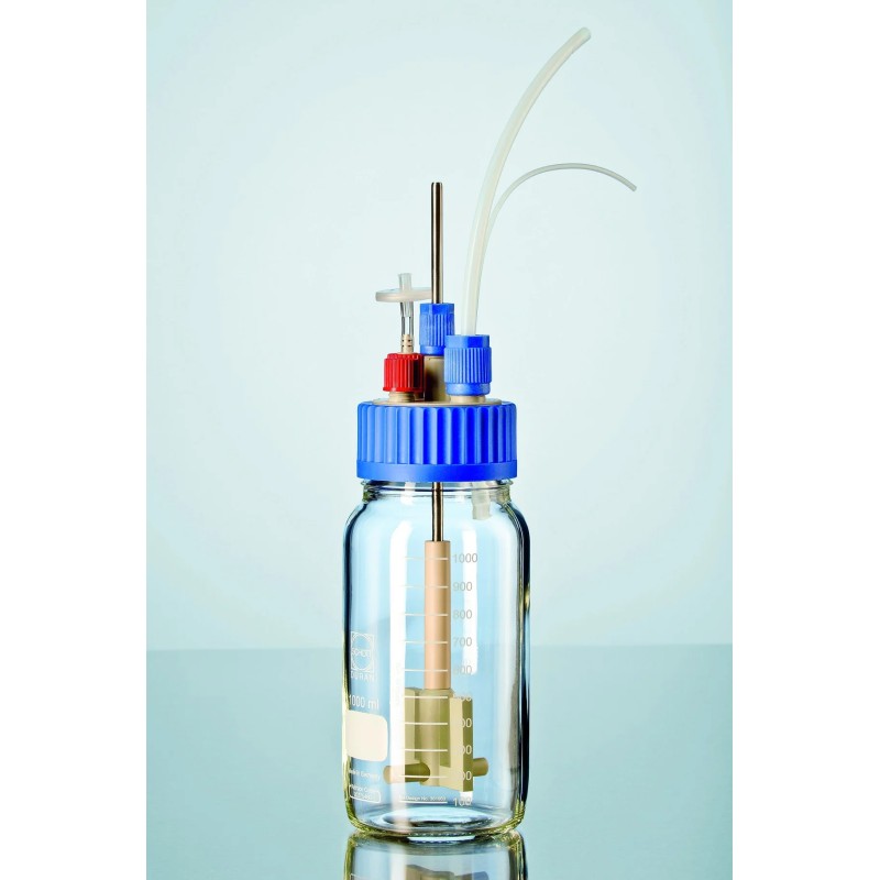 REACTEUR COMPLET AVEC FLACON EN VERRE DURAN 1000 ML COL A VIS GL 80, BOUCHON A 4 RACCORDS ET TIGE D'AGITATION MAGNETIQUE FORME ANCRE