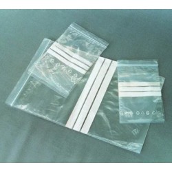 SACHET EN POLYETHYLENE AVEC FERMETURE PAR PRESSION 150 x 100 mm EPAISSEUR 0,05 mm AVEC BANDE D'ECRITURE PAR 100