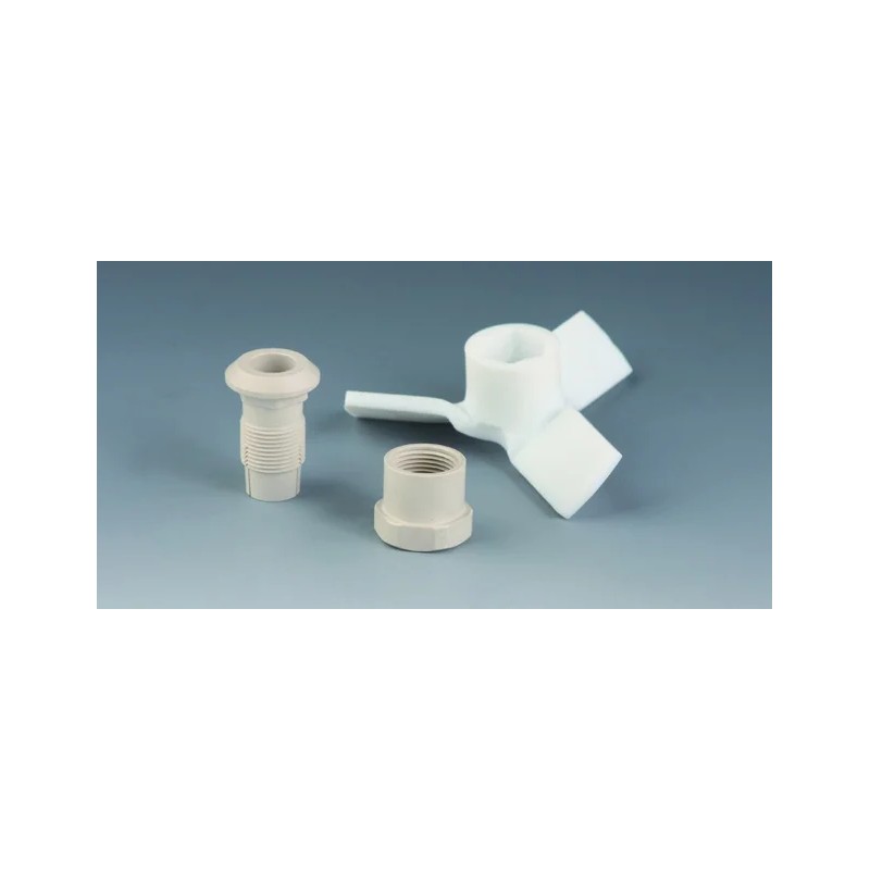 TETE D'AGITATION EN PTFE, A HELICE 3 AILETTES INCLINEES DIAMETRE 75 mm POUR TIGE DIAMETRE 10 mm