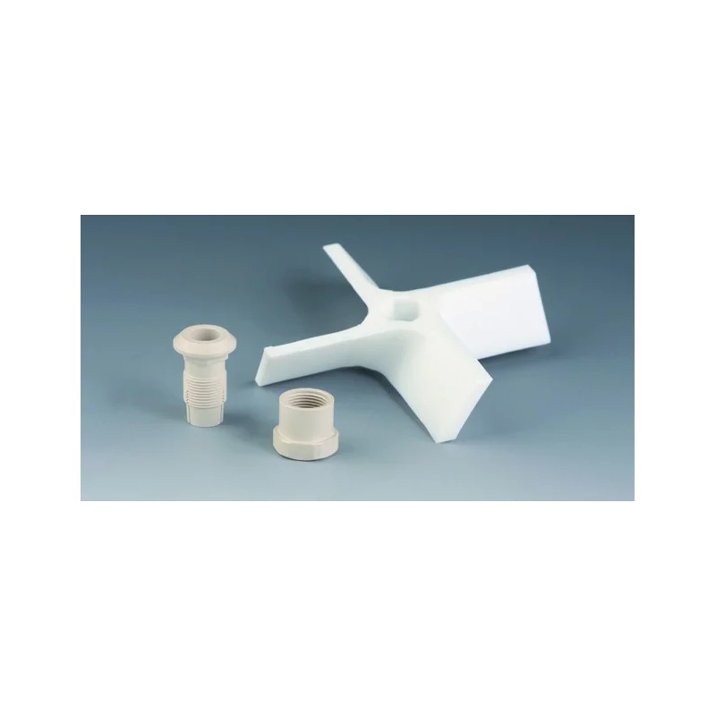 TETE D'AGITATION EN PTFE, A HELICE 4 AILETTES INCLINEES DIAMETRE 50 mm POUR TIGE DIAMETRE 8 mm