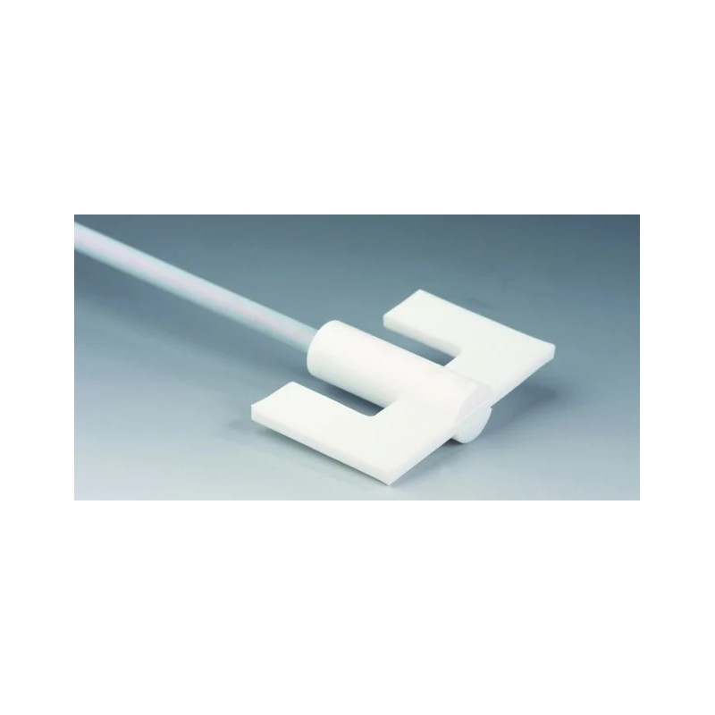 TIGE D'AGITATION EN INOX REVETEMENT PTFE 8 x 600 mm, A PALE FORME ANCRE EN PTFE DIAMETRE 100 mm