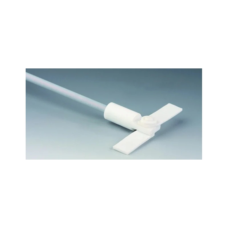 TIGE D'AGITATION EN INOX REVETEMENT PTFE 10 x 600 mm , A 2 PALES PLIABLES EN PTFE DIAMETRE 90 mm
