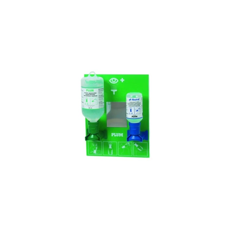 LAVEUR D'YEUX AUTONOME STATION MURALE AVEC 2 FLACONS : 500 ML SOLUTION SALINE, 200 ML SOLUTION PH NEUTRE