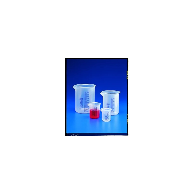 BECHER EN POLYPROPYLENE FORME BASSE GRADUATIONS BLEUES 250 ml