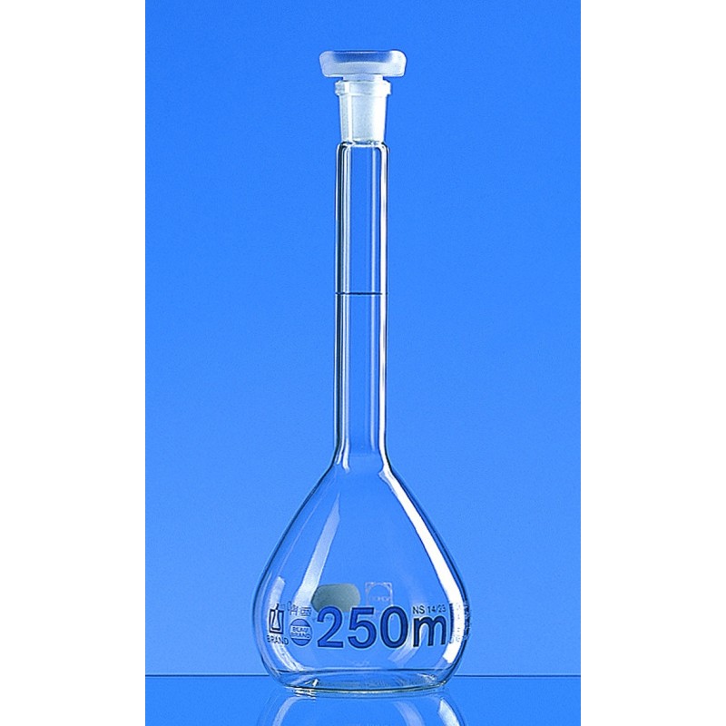 FIOLE JAUGEE EN VERRE BLAUBRAND® A COL RODE, CLASSE A, AVEC BOUCHON EN POLYPROPYLENE, RODAGE 12/21, CAPACITE 20 ml