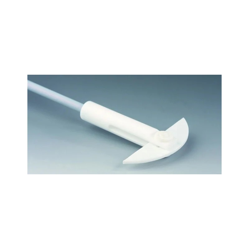 TIGE D'AGITATION EN INOX REVETU PTFE 8 x 350 mm, PALE DEMI-LUNE PTFE DIAMETRE 65 mm, POUR RODAGE 24/29