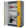 ARMOIRE DE SECURITE HAUTE POUR PRODUITS INFLAMMABLES ASECOS Q-LINE, 2 PORTES,  MODELE Q90.195.120, COLORIS CORPS GRIS ANTHRACITE ET PORTES JAUNE SECURITE, EQUIPEE DE 3 ETAGERES, 1 CAILLEBOTIS ET 1 BAC DE RETENTION EN ACIER