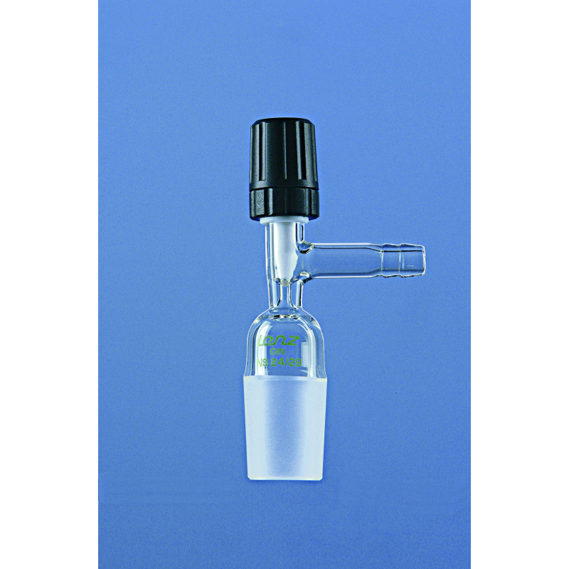 ROBINET EN VERRE DURAN POUR DESSICATEUR, CLE PTFE ANTI-TURBULENCE, RODAGE 24/29