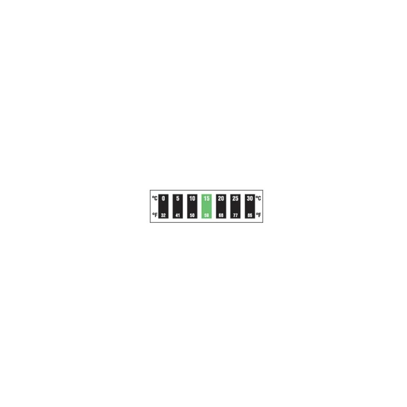THERMOMETRE RUBAN THERMAX A CRISTAUX LIQUIDES REVERSIBLE 7 TEMPERATURES HORIZONTALES 30 / + 60 øC INCREMENTS 5øC PAR 10