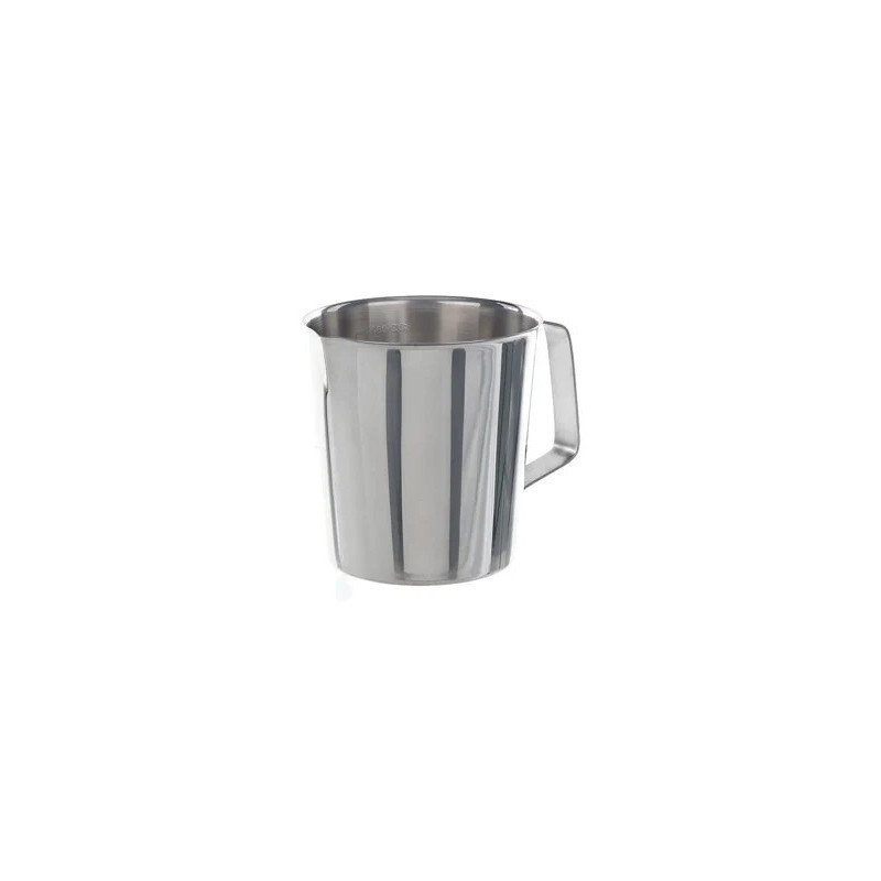 BECHER EN ACIER INOX FORME CYLINDRIQUE AVEC BEC VERSEUR, GRADUATIONS ET POIGNEE