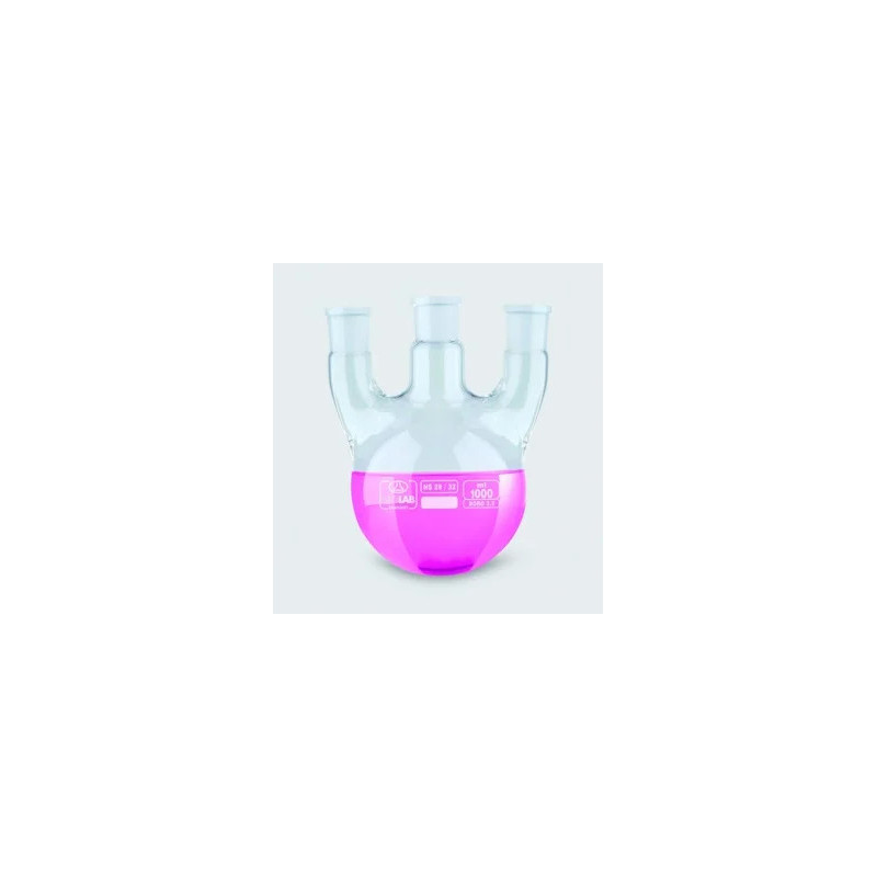 BALLON EN VERRE BOROSILICATE FOND ROND TRICOL RODE RODAGE CENTRAL 29/32, LATERAUX VERTICAUX 29/32