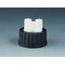 BOUCHON DE TRANSFERT A VIS EN PPS NOIR GL45, BLOC CENTRAL EN PTFE AVEC RACCORDS