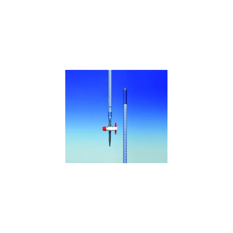 BURETTE EN VERRE BOROSILICATE HIRSCHMANN CLASSE AS SCHELLBACH, AVEC ROBINET DROIT CLE PTFE