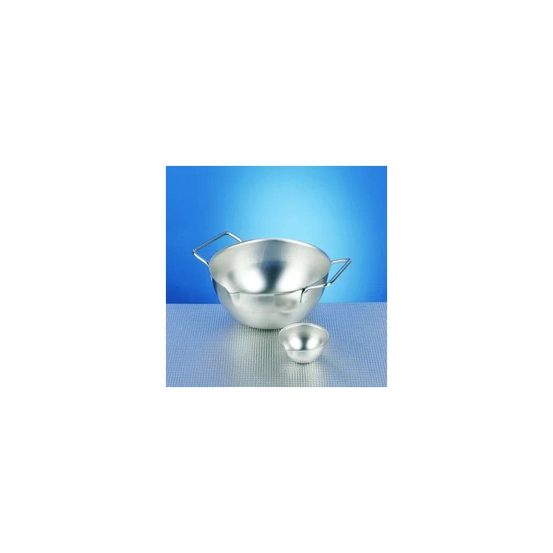 CAPSULE A EVAPORATION EN ACIER INOX FORME RONDE, FOND PLAT AVEC BEC VERSEUR ET ANSES