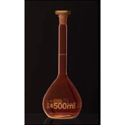 FIOLE JAUGEE EN VERRE DURAN BLAUBRAND AVEC REVETEMENT PLASTIQUE, COL RODE CLASSE A, BOUCHON POLYPROP