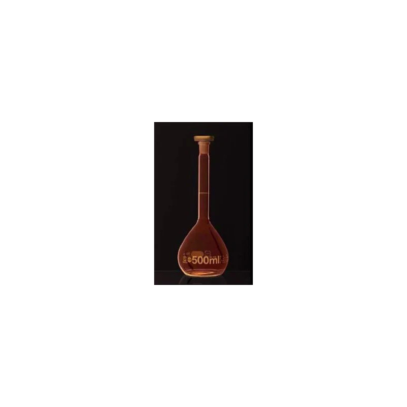 FIOLE JAUGEE EN VERRE DURAN BLAUBRAND AVEC REVETEMENT PLASTIQUE, COL RODE CLASSE A, BOUCHON POLYPROP