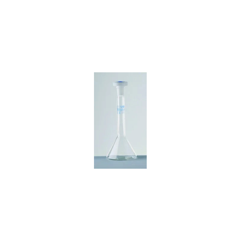 FIOLE JAUGEE EN VERRE BOROSILICATE ISOLAB 1 ml, COL RODE 7/16 FORME TRAPEZOIDALE, CLASSE A, BOUCHON 