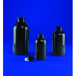 FLACON EN POLYETHYLENE HAUTE DENSITE GRIS, AVEC GRADUATIONS, COL A VIS ETROIT, BOUCHON ET OBTURATEUR