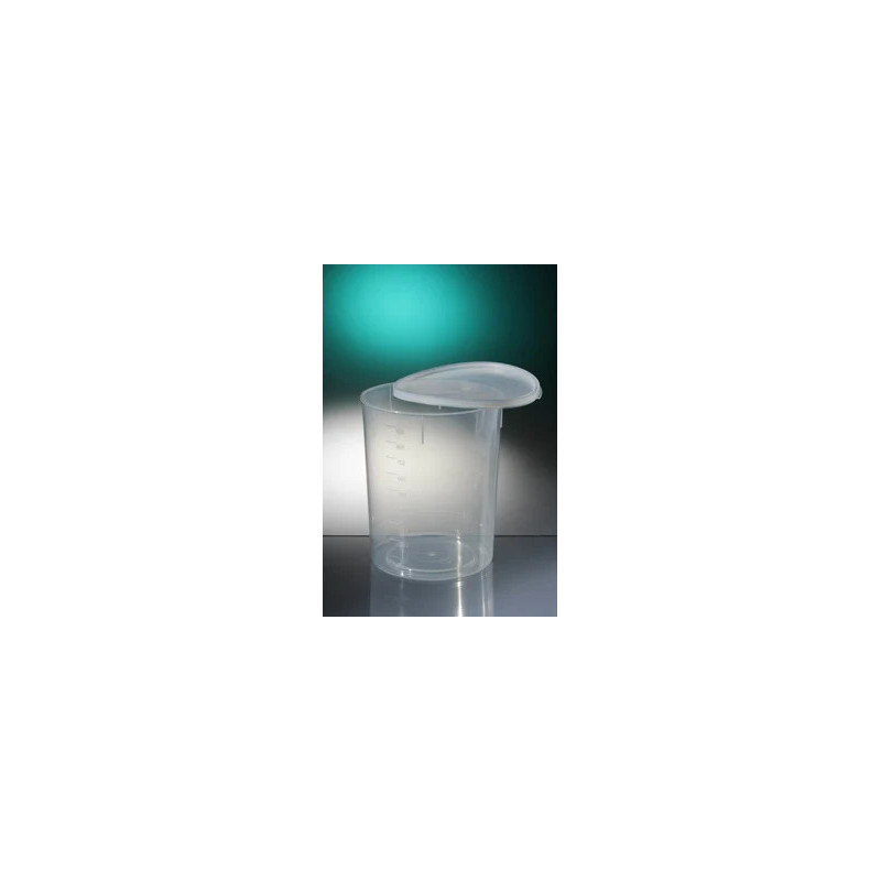 POT CONIQUE EN POLYPROPYLENE, OUVERTURE TOTALE ASEPTIQUE AVEC COUVERCLE EN POLYETHYLENE BLANC