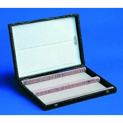 BOITE EN SIMILICUIR NOIR POUR LAMES DE MICROSCOPE