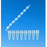 BARRETTE DE 8 MICROTUBES PCR BRAND 0,2 ml INCOLORES AVEC CAPUCHONS BOMBES ATTACHES, SACHET DE 125 BA