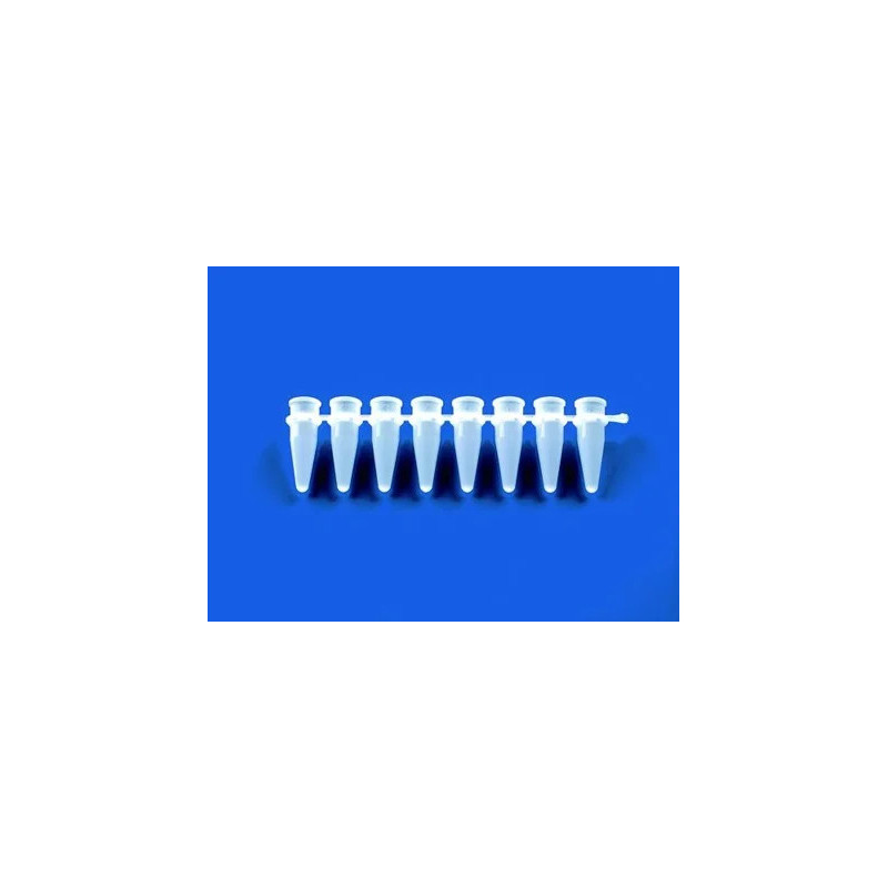 BARRETTE DE 8 MICROTUBES PCR BRAND 0,2 ml BLANCS SANS CAPUCHONS, SACHET DE 120 BARRETTES