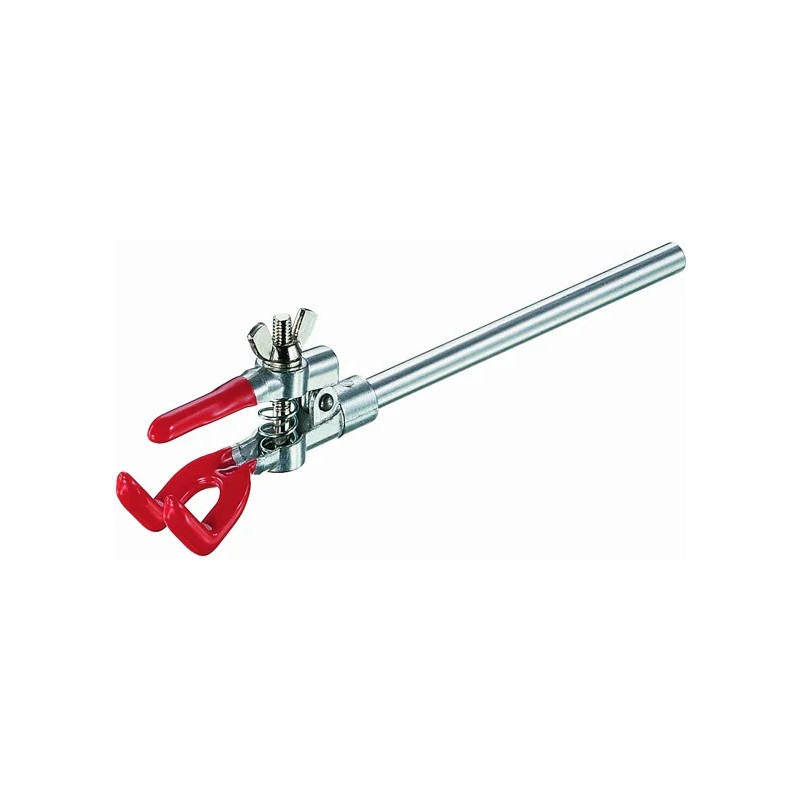 PINCE POUR STATIF EN ZINC, 3 DOIGTS REVETUS PVC ROUGE