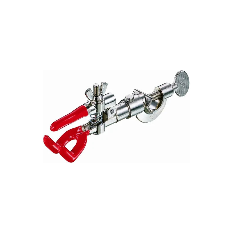 PINCE POUR BURETTE EN ZINC, 3 DOIGTS REVETUS VINYL ROUGE AVEC NOIX
