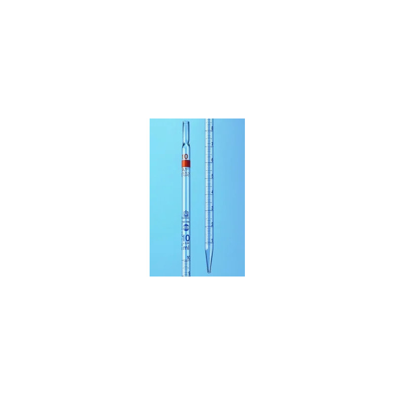 PIPETTE GRADUEE EN VERRE BLAUBRAND CLASSE AS GRADUATIONS BLEUES ECOULEMENT TOTAL ZERO EN BAS, AVEC R